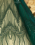 Crystalia - Emerald Beaded Tulle Lace for Bridal Dresses, Floral Sequin Mesh for Wedding Gowns, Elegant Embroidered Fabric by the Yard