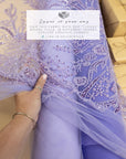 Coral Reef - Purple Lavender Beaded Lace with Coral Design, Sea Inspired Embroidered Mesh with Pearls & Sequins, Dress Fabric for Gowns