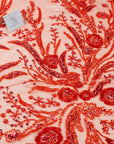 Coral Reef - Red Beaded Lace Fabric Sea Corals, Sequin Lace with Pearls, Ocean Theme Tulle with Embroidery for Gowns, Mermaid Dresses