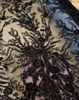 Coral Reef - Black Beaded Sea Theme Corals Lace Fabric with Sequins & Pearls, Ocean-Inspired Tulle Mesh for Gowns, Couture Dresses