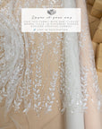 Leaves Love - Ivory 3D Leaves Beaded Lace, Sheer Bridal Mesh with Clear Sequins and Floral Leaf Embroidery for Wedding Dress or Veil