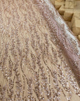 Leaves Love - Rose Gold Leaf Lace Fabric, 3D Leaves Embroidery with Sequins on Mesh for Dresses, Evening Gowns, Bridal Projects