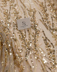 Leaves Love - Honey Gold - 3D Floral Leaf Lace with Sequins & Beads, Embroidered Botanical Mesh Tulle for Bridal Gowns, Couture Eveningwear, Luxury Caps by the Yard