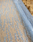 Leaves Love - Soft Blue Leaf Beaded Lace Fabric, 3D Leaves & Sequins Embroidery on Mesh for Dresses, Bridal Gowns, Couture Design