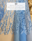 Leaves Love - Perry Blue Botanical Leaf Lace, Beaded & Sequin Embroidery Mesh Fabric with 3D Leaves for Gowns, Floral Evening Lace