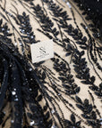 Leaves Love - Black Leaf Lace Fabric, Beaded & Sequin Floral Embroidery with 3D Leaves on Mesh for Gowns, Evening Dresses, Couture DIY