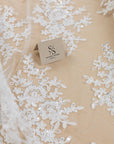 Belle - Off White - Classic Corded Bridal Lace with Beaded Flowers and Scalloped Edges for Wedding Gowns, Veils, DIY Couture by the Yard