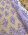 Belle - Lavender Purple - Embroidered Floral Lace with Beaded Cord and Scalloped Edges for Wedding Veils, Couture Dresses by the Yard