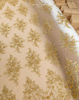 Belle - Golden - Luxurious Gold Corded Lace with Beaded Floral Patterns and Scalloped Trim for Bridal Veils, Couture Gowns by the Yard