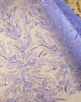Coral Reef - Purple Lavender Beaded Lace with Coral Design, Sea Inspired Embroidered Mesh with Pearls & Sequins, Dress Fabric for Gowns