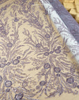 Coral Reef - Dusty Amethyst Beaded Lace with Sequins & Pearls, Sea Corals Pattern Mesh Tulle Fabric, Ocean-Inspired Lace for Dresses, Gowns