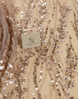 Leaves Love - Rose Gold Leaf Lace Fabric, 3D Leaves Embroidery with Sequins on Mesh for Dresses, Evening Gowns, Bridal Projects