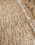 Leaves Love - Honey Gold - 3D Floral Leaf Lace with Sequins & Beads, Embroidered Botanical Mesh Tulle for Bridal Gowns, Couture Eveningwear, Luxury Caps by the Yard