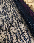 Leaves Love - Black Leaf Lace Fabric, Beaded & Sequin Floral Embroidery with 3D Leaves on Mesh for Gowns, Evening Dresses, Couture DIY