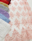 Belle - Soft Blue - Beaded Floral Lace with Delicate Corded Details and Scalloped Hem for Bridal, Formal Gowns by the Yard