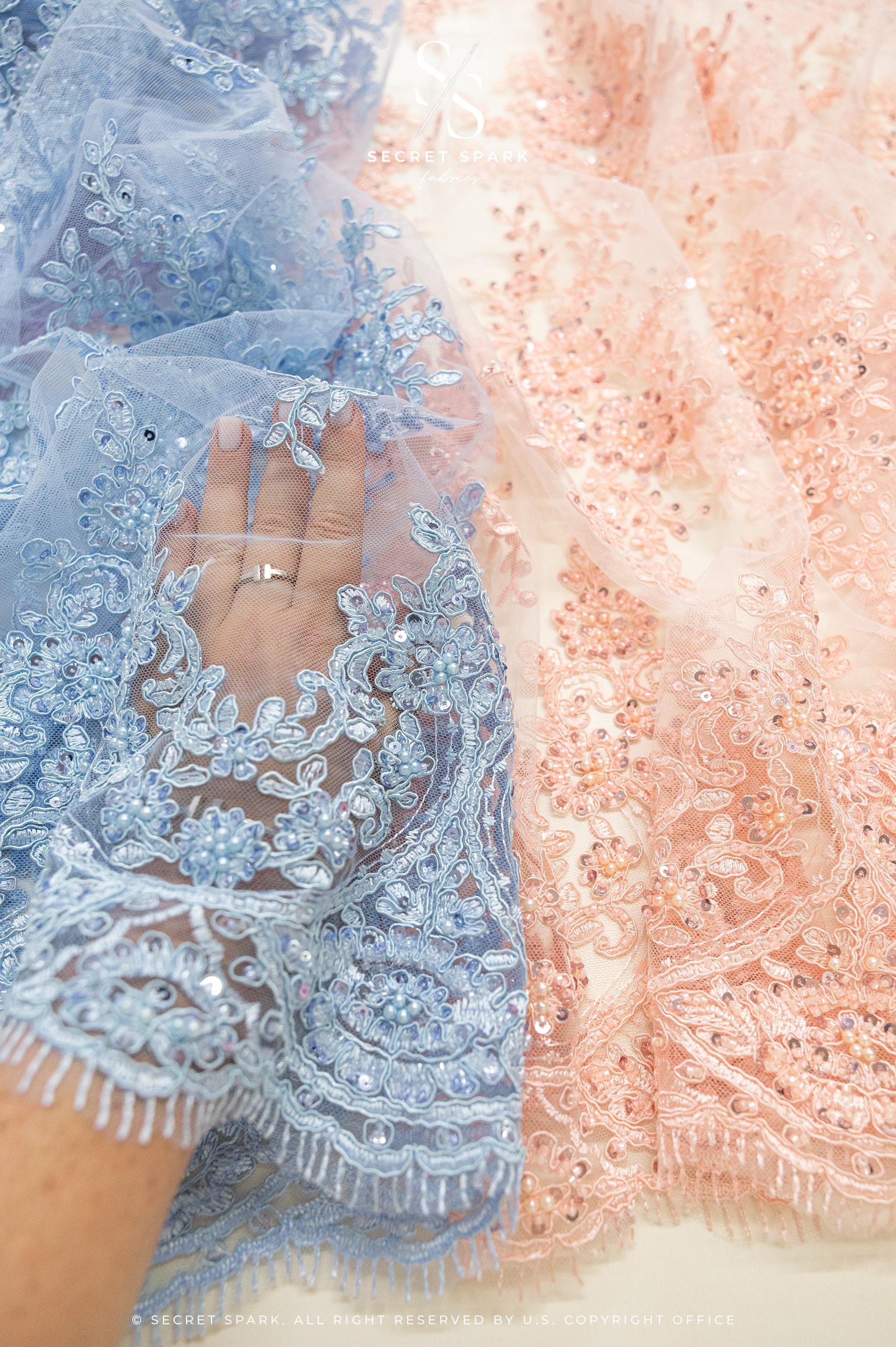 Belle - Emerald Green - Rich Corded Floral Lace with Beaded Accents and Scalloped Borders for Couture, Bridal Appliques by the Yard
