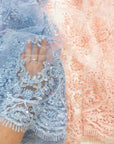 Belle - Lt Gray - Corded Floral Lace with Silver Beaded Edges and Scalloped Trim for Bridal Gowns, Evening Wear by the Yard