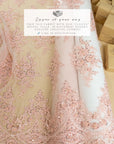 Belle - Rose Quartz - Soft Pink Beaded Lace with Corded Floral Design and Scalloped Edges for Romantic Bridal, Special Occasion by the Yard