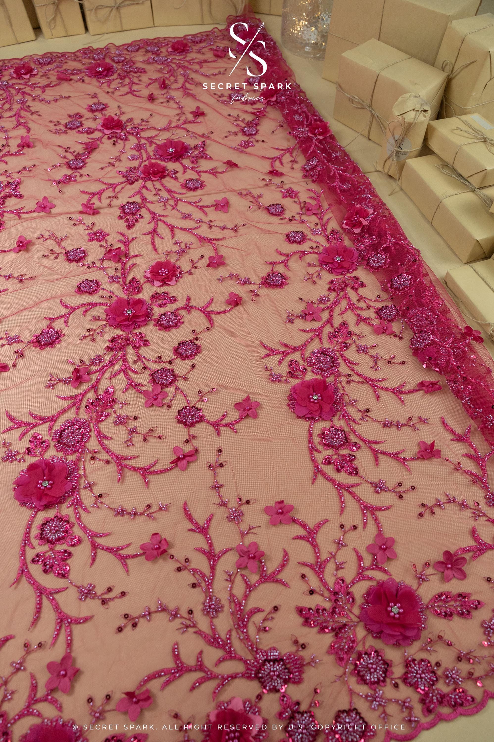 Blossom Dream - Hot Pink 3D Floral Lace - Photo 3