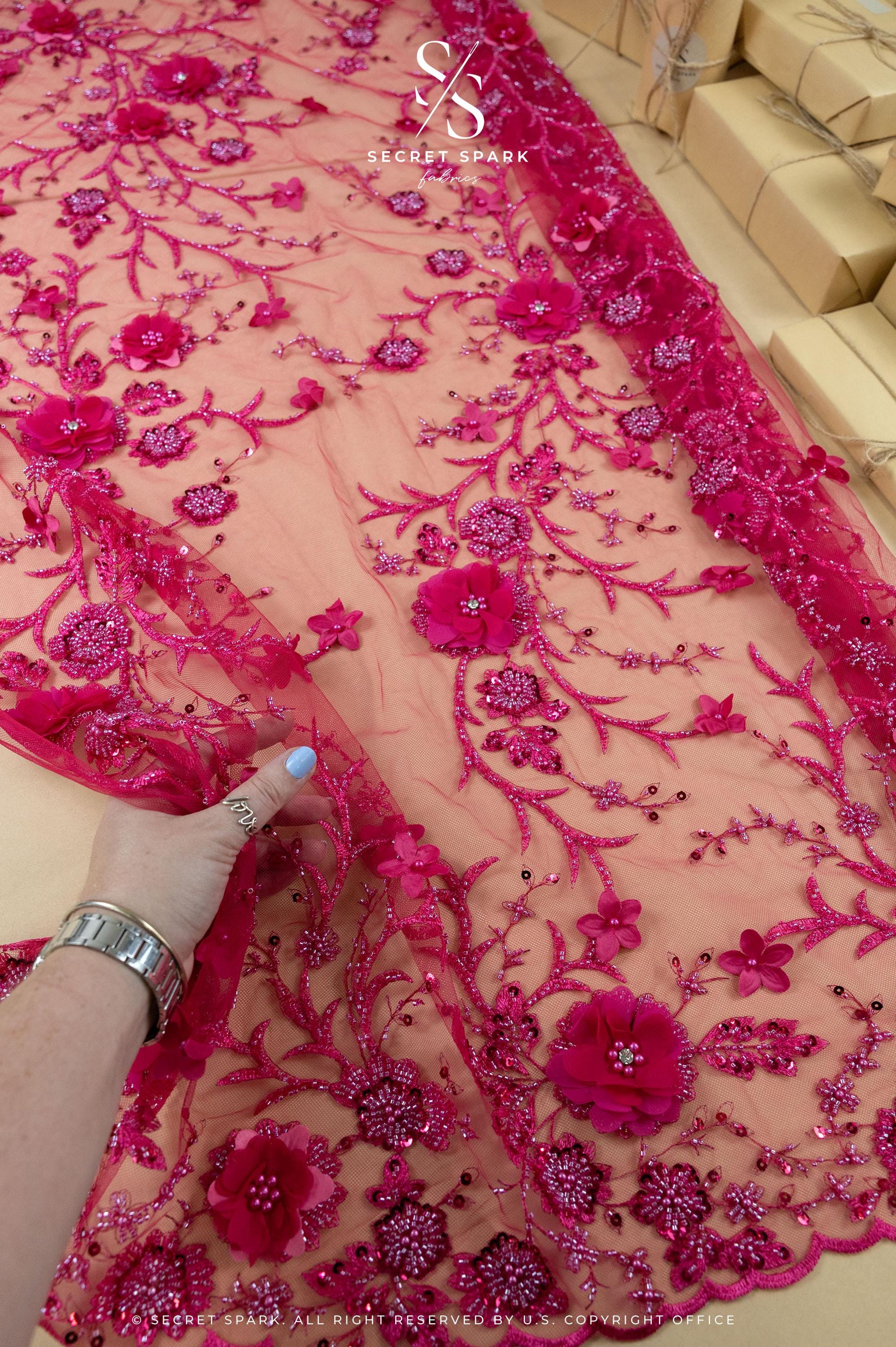 Blossom Dream - Hot Pink 3D Floral Lace - Photo 1