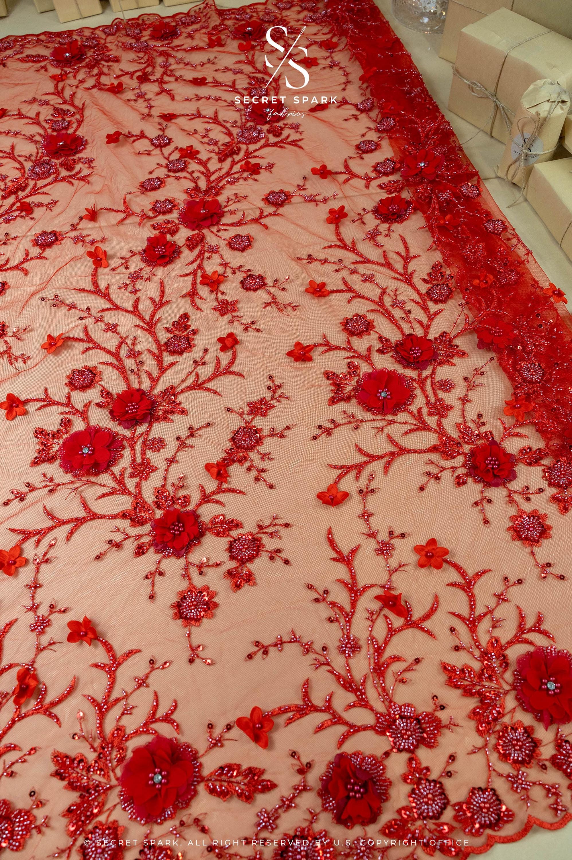 Blossom Dream - Red 3D Floral Lace - Photo 2