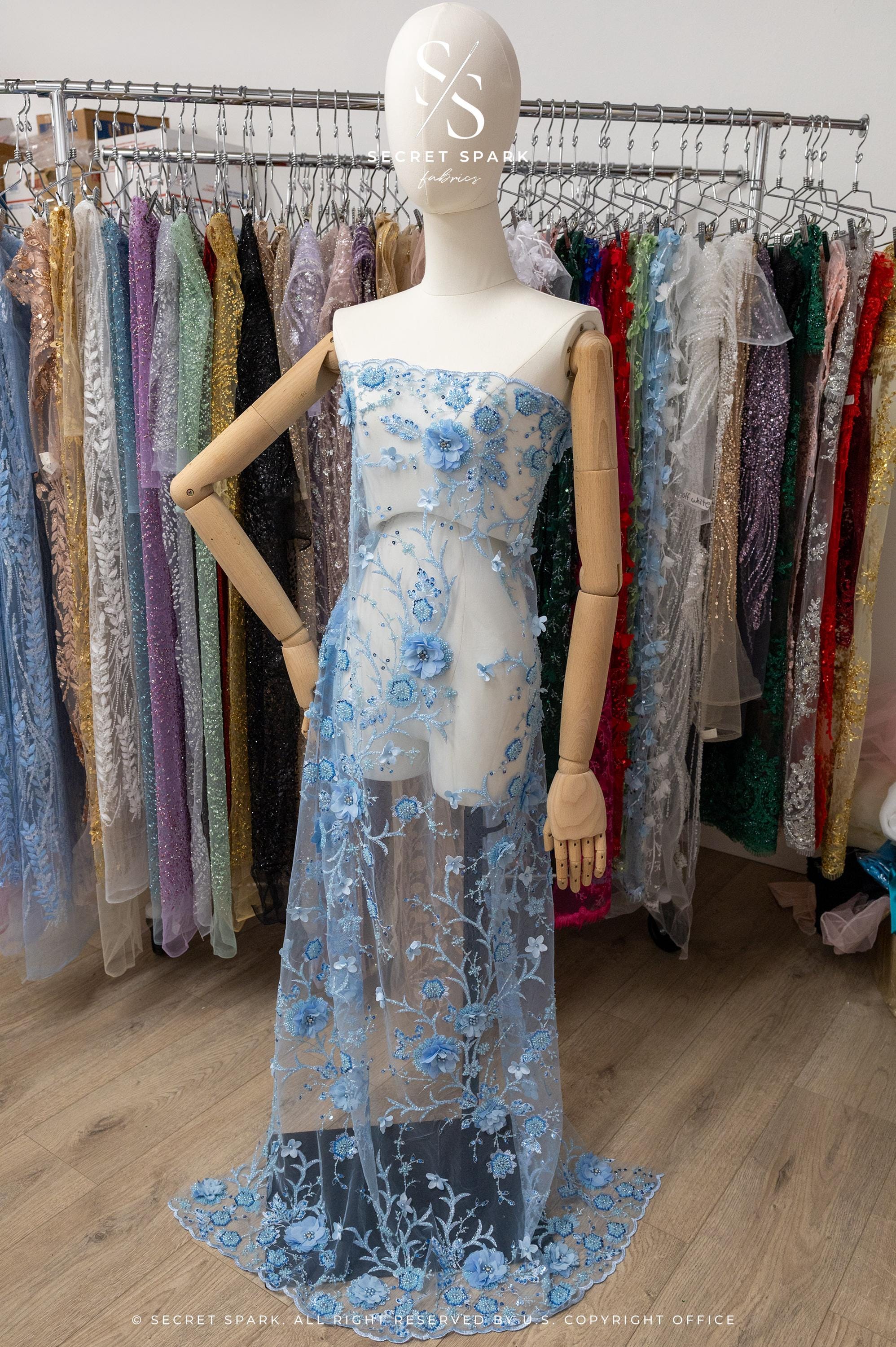 Blossom Dream - Baby Blue 3D Floral Lace - Photo 3