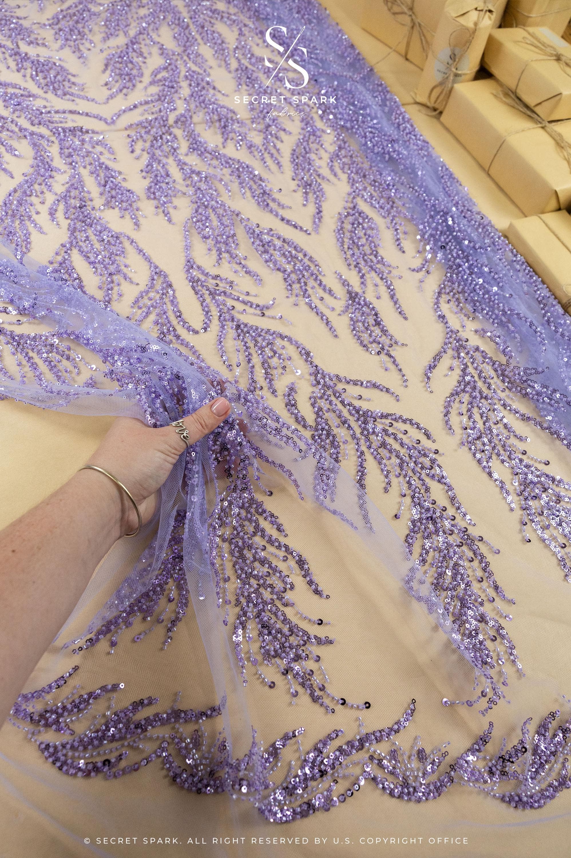 Underwater Forest - Purple Lavender Beaded Fern Lace - Photo 1