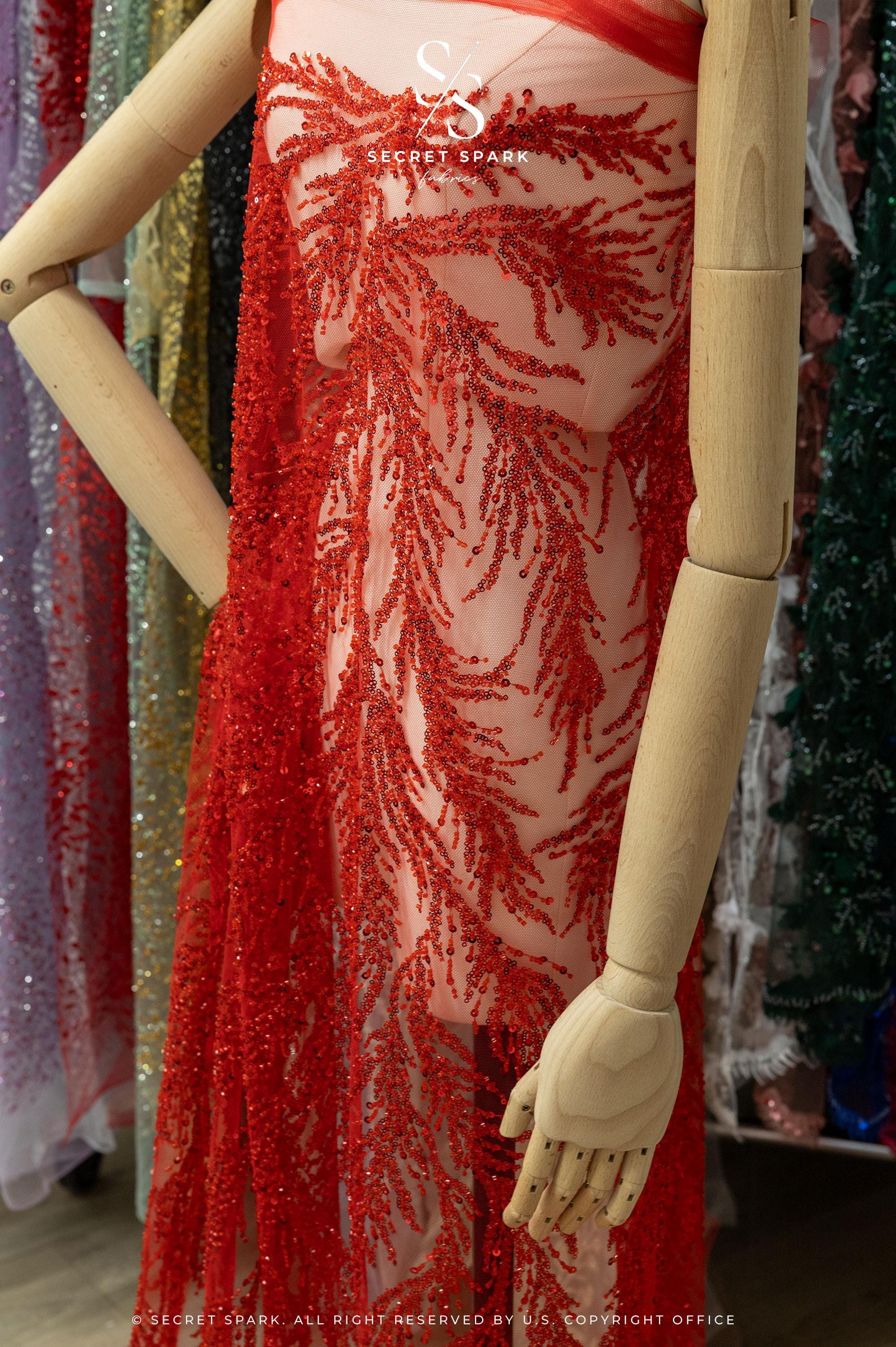 Underwater Forest - Red Beaded Fern Lace - Photo 3