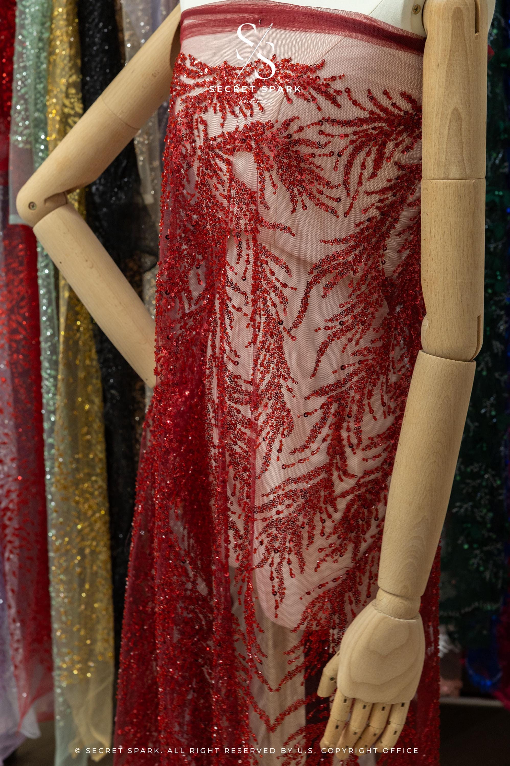 Underwater Forest - Wine Beaded Fern Lace - Photo 5