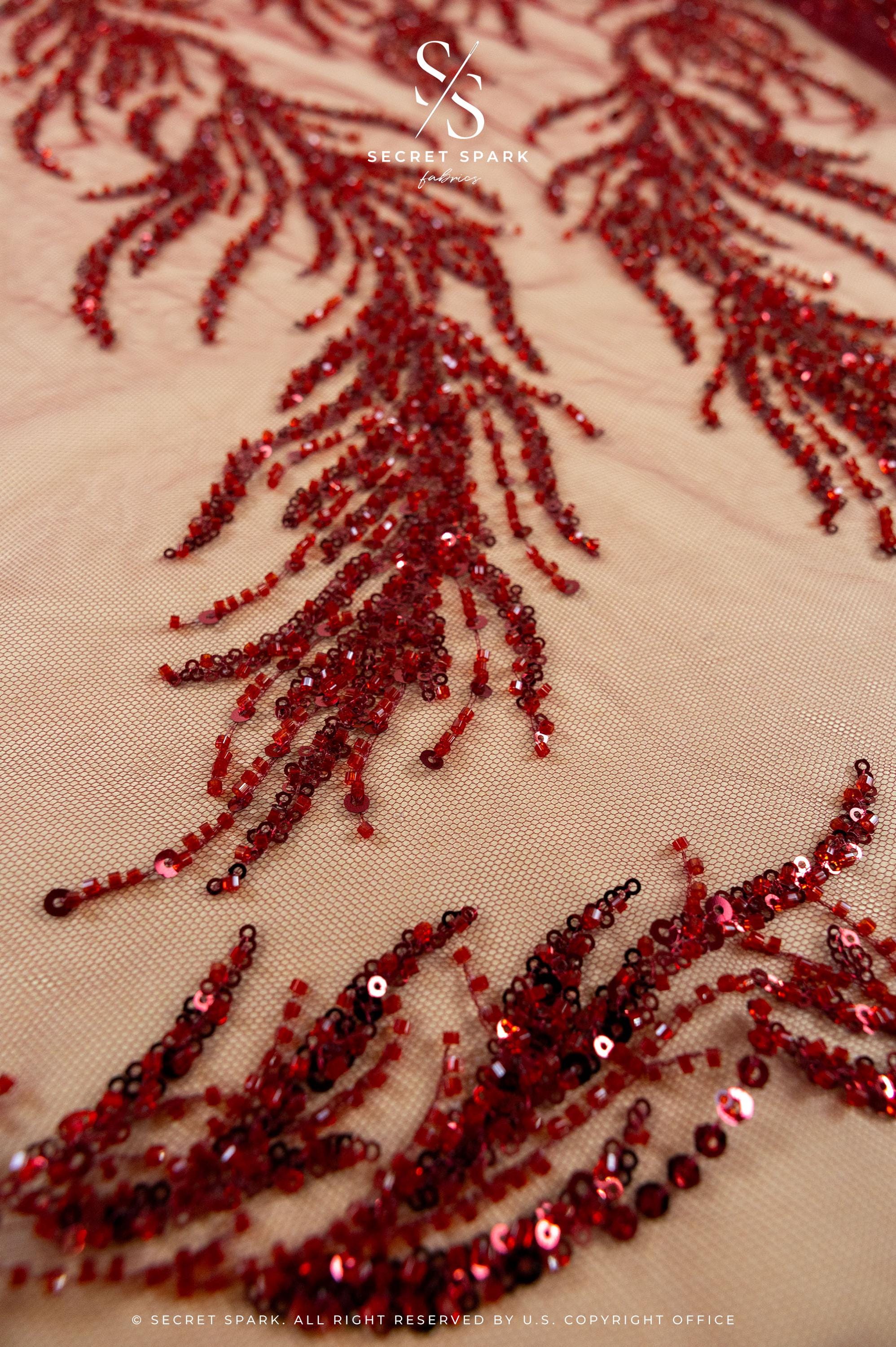 Underwater Forest - Wine Beaded Fern Lace - Photo 4