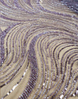 Crystal Lines - Muted Amethyst - Lace, Dusty Purple Sequin & Beaded Wave Mesh, Elegant Art Deco Overlay for Dresses, Sleeves, Trains |