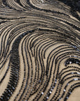 Crystal Lines - Black - Lace Fabric, Abstract Wave Sequin & Bead Mesh, Art Deco Couture Overlay for Prom, Pageant, Evening Gowns |