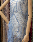Crystal Lines - Pastel Blue - Ripple Lace, Soft Sequin Beaded Mesh with Abstract Swirl Pattern, Couture Overlay for Dresses & Dance |