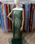 Crystal Lines - Emerald Green - Currents Lace, Geometric Wave Sequin Beaded Mesh for Statement Gown, Luxury Overlays, Performance Wear |