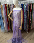 Crystal Lines - Purple Lavender - Contour Lace, Shimmering Sequin Line Waves on Soft Mesh, Modern Couture Fabric for Prom, Dance, Photo Shoots |