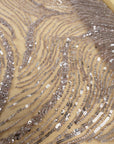 Crystal Lines - Mocha Mousse - Neutral Wave Lace, Taupe Sequin & Beaded Line Mesh, Modern Art Deco Couture Fabric for Dresses, Capes, Styling |