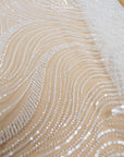 Crystal Lines - Ivory - Lace, Bridal Off White Sequin Beaded Wave Mesh, Elegant Art Deco Overlay for Wedding Gown, Veil, Sleeves |