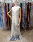 Crystal Lines - Ivory - Lace, Bridal Off White Sequin Beaded Wave Mesh, Elegant Art Deco Overlay for Wedding Gown, Veil, Sleeves |