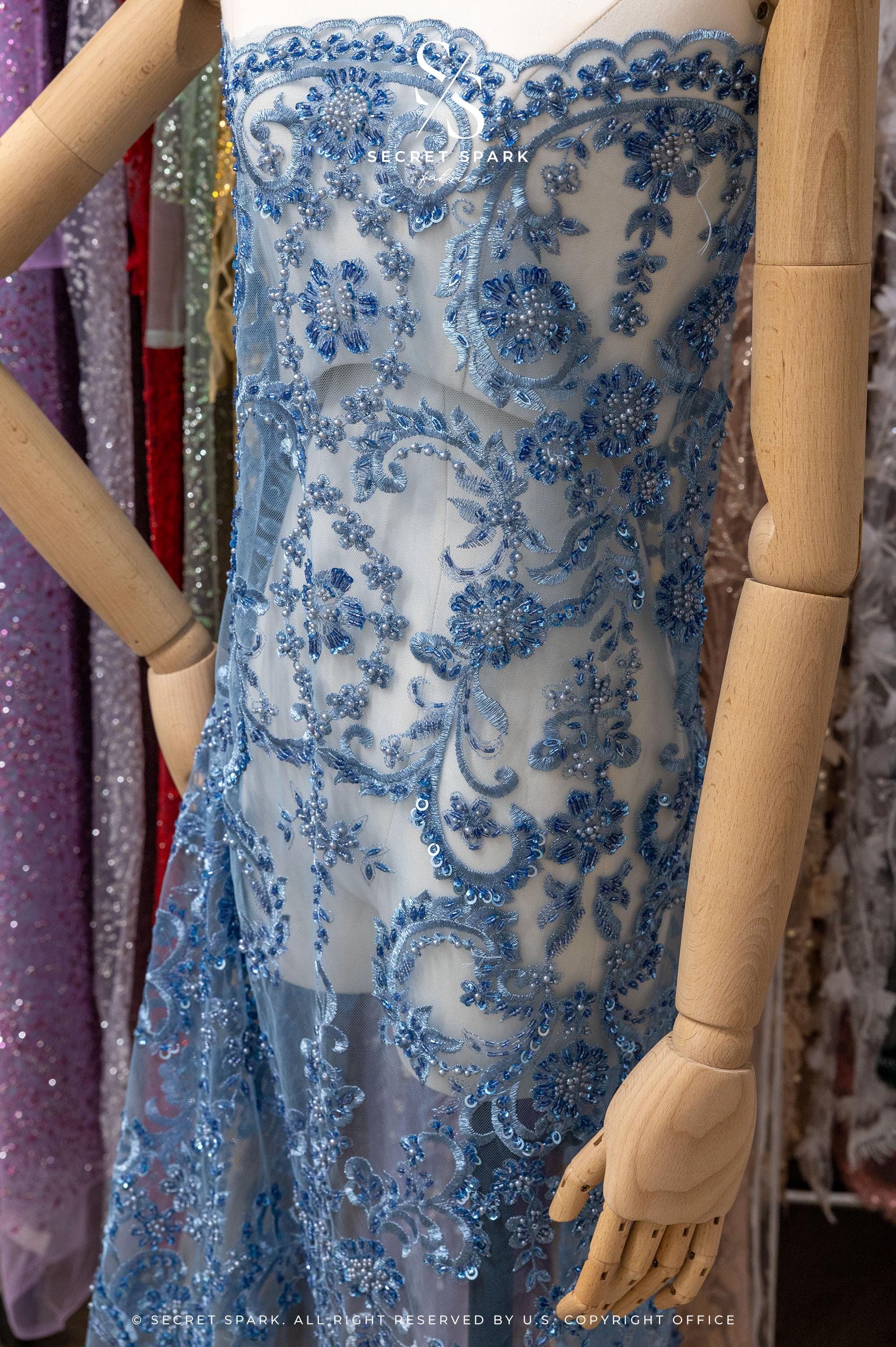 Royal Garden - Dusty Blue Baroque Floral Lace - Photo 4
