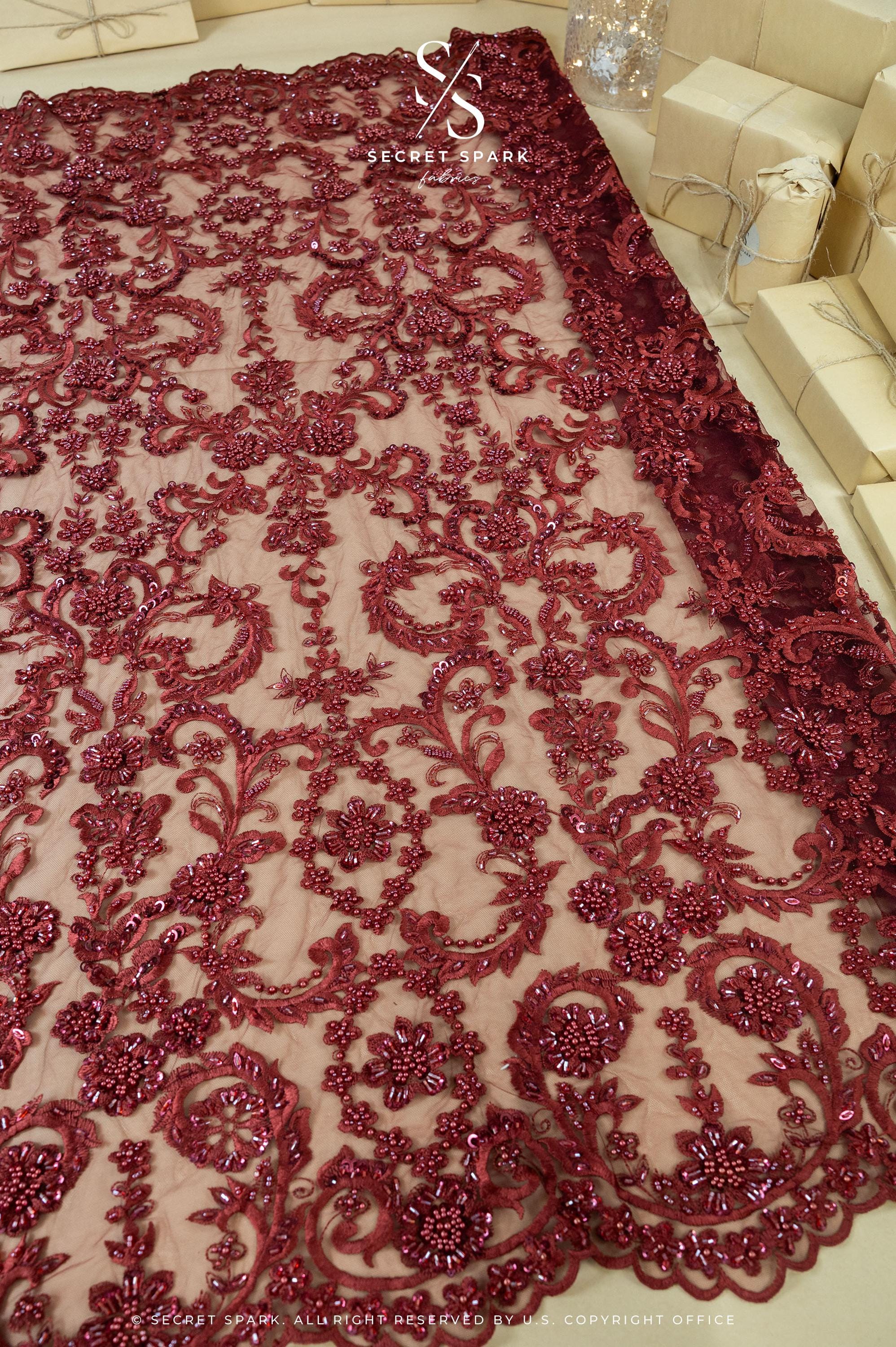 Royal Garden - Wine Red Baroque Floral Lace - Photo 2