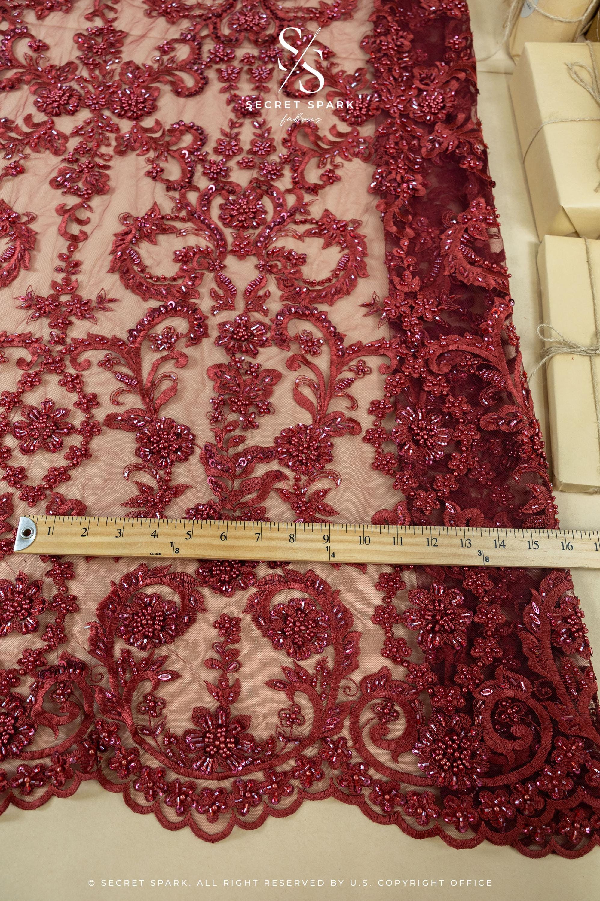Royal Garden - Wine Red Baroque Floral Lace - Photo 6
