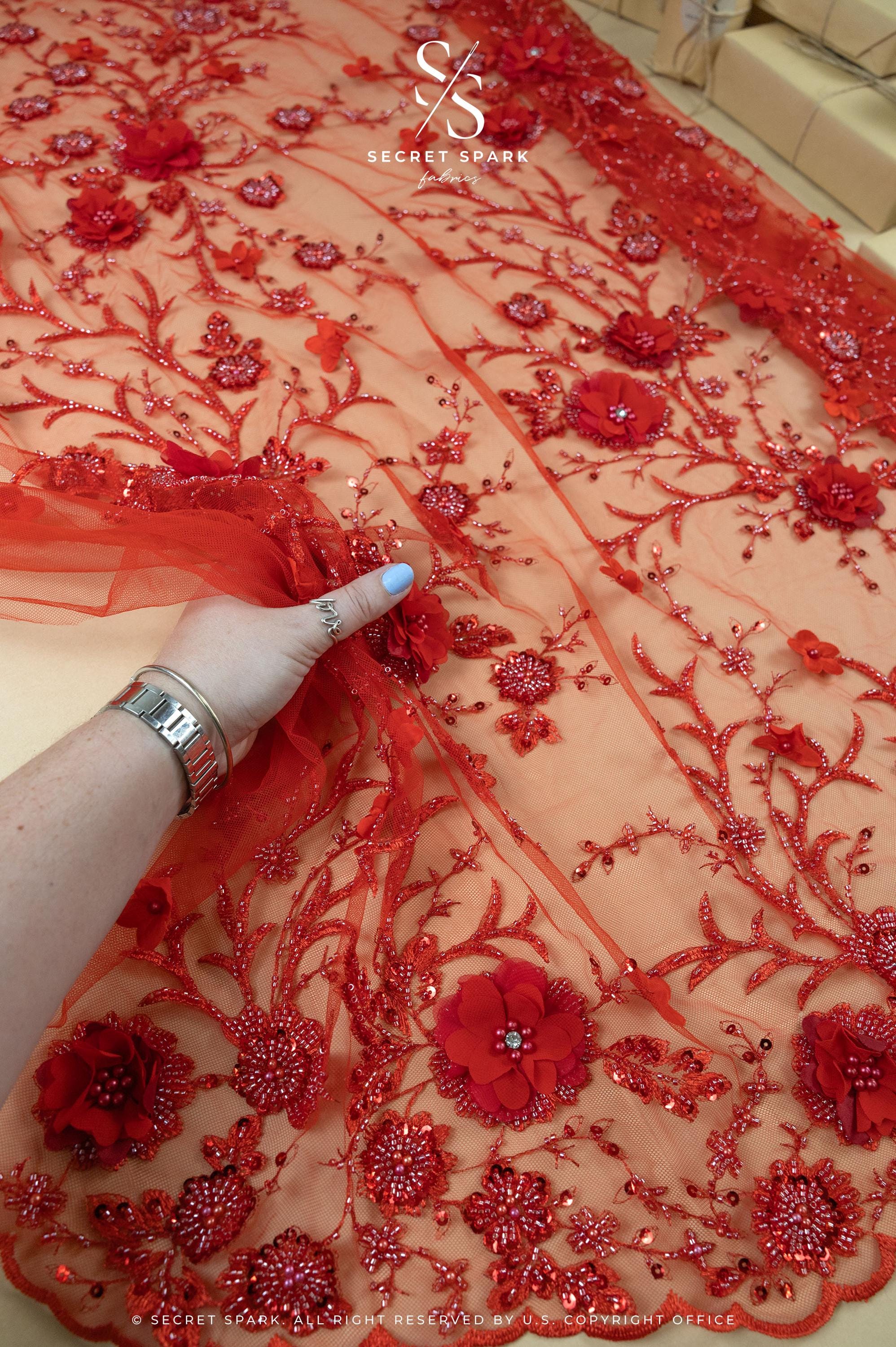 Blossom Dream - Red 3D Floral Lace - Photo 1