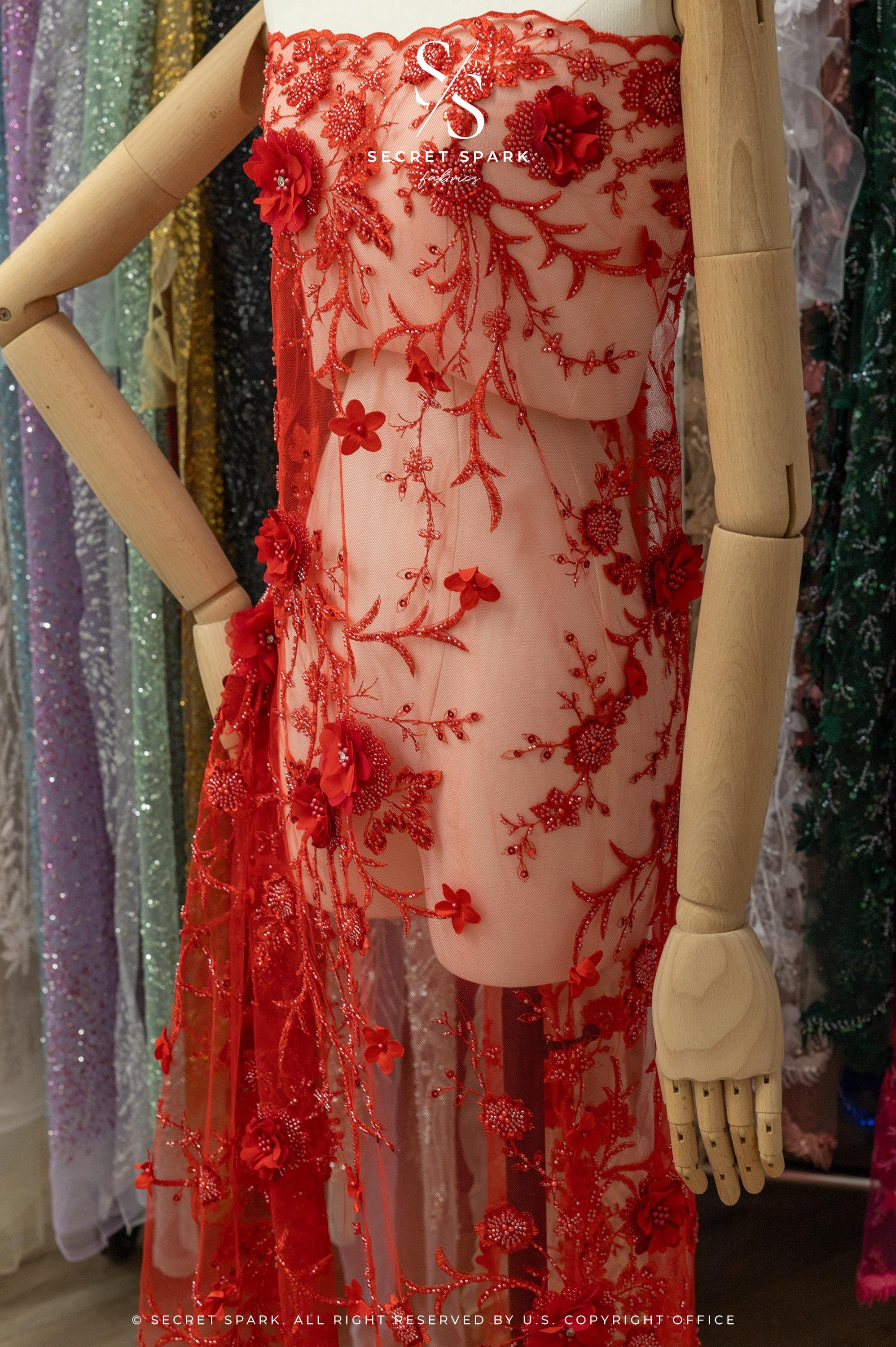 Blossom Dream - Red 3D Floral Lace - Photo 3