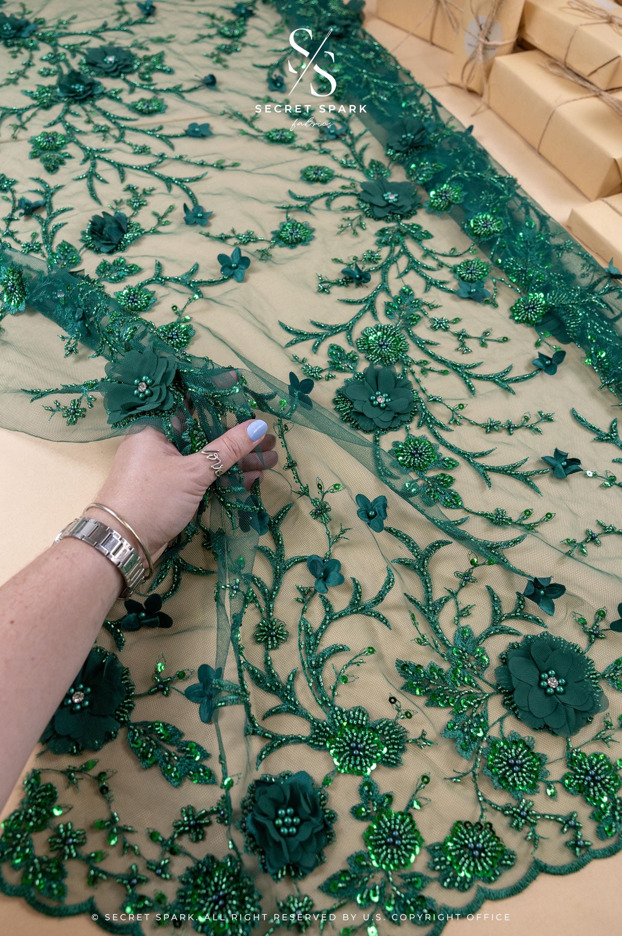 Blossom Dream - Emerald 3D Floral Lace - Photo 5