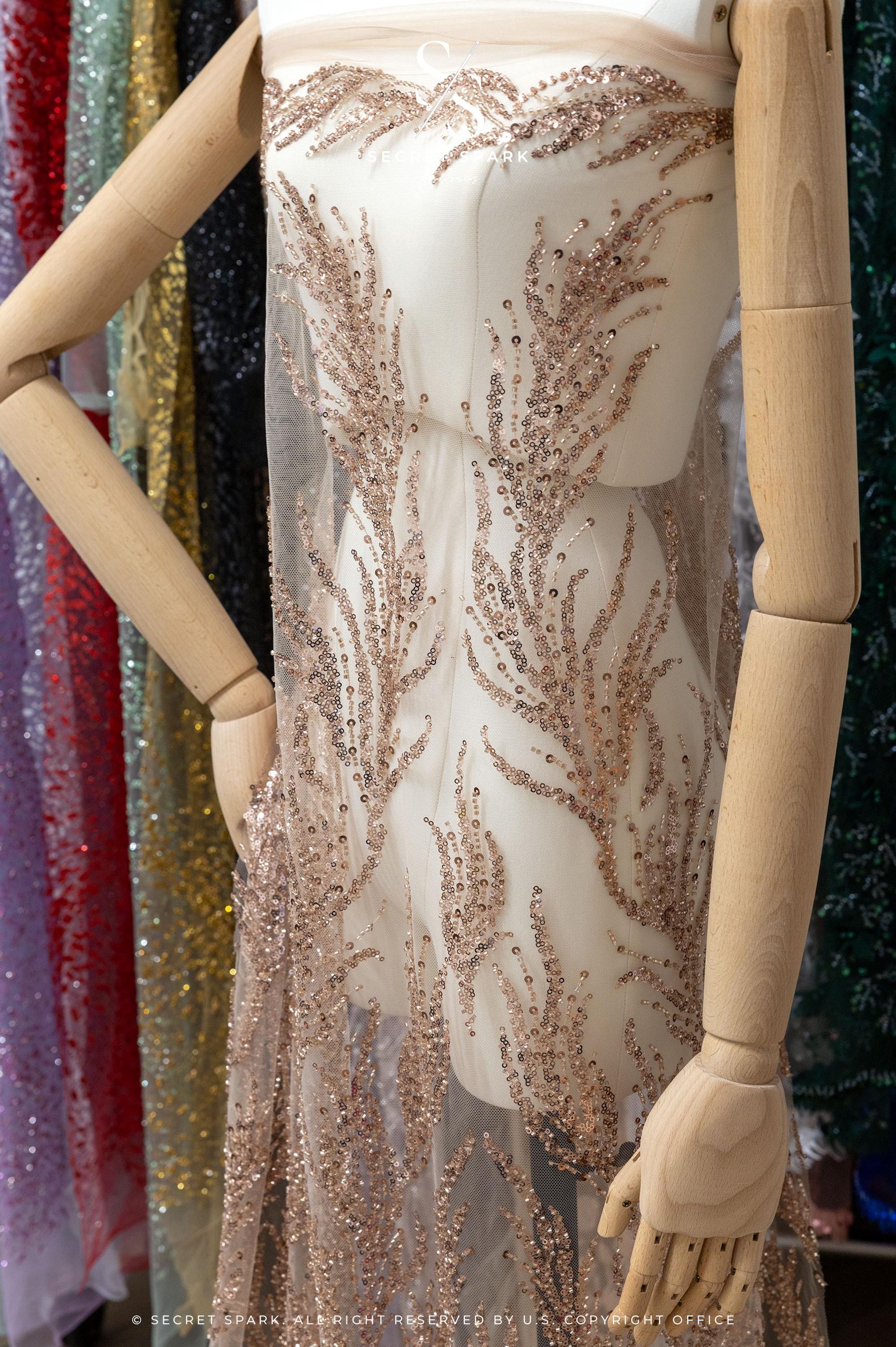 Underwater Forest - Mystic Beige Beaded Fern Lace - Photo 3