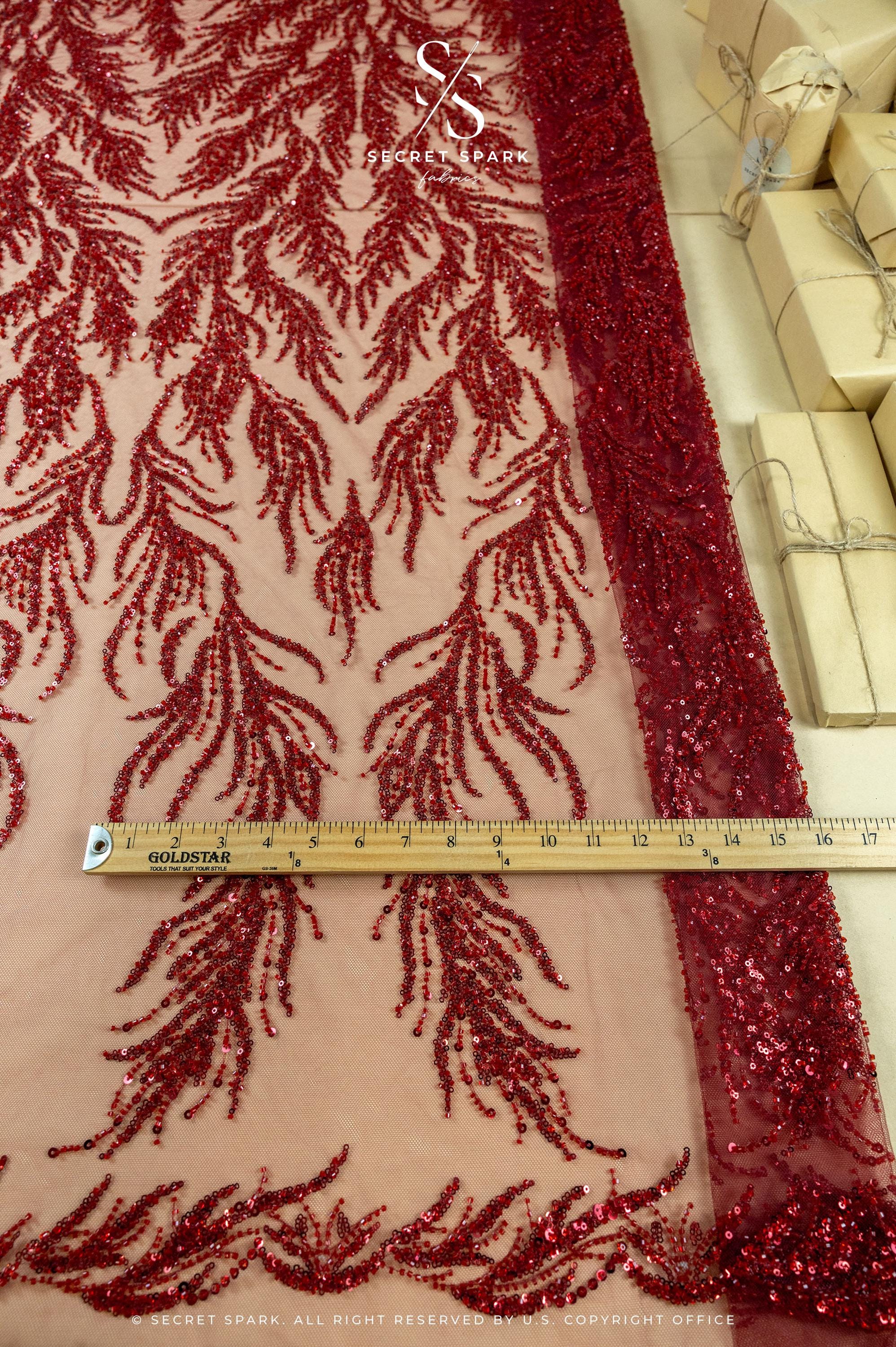 Underwater Forest - Wine Beaded Fern Lace - Photo 6
