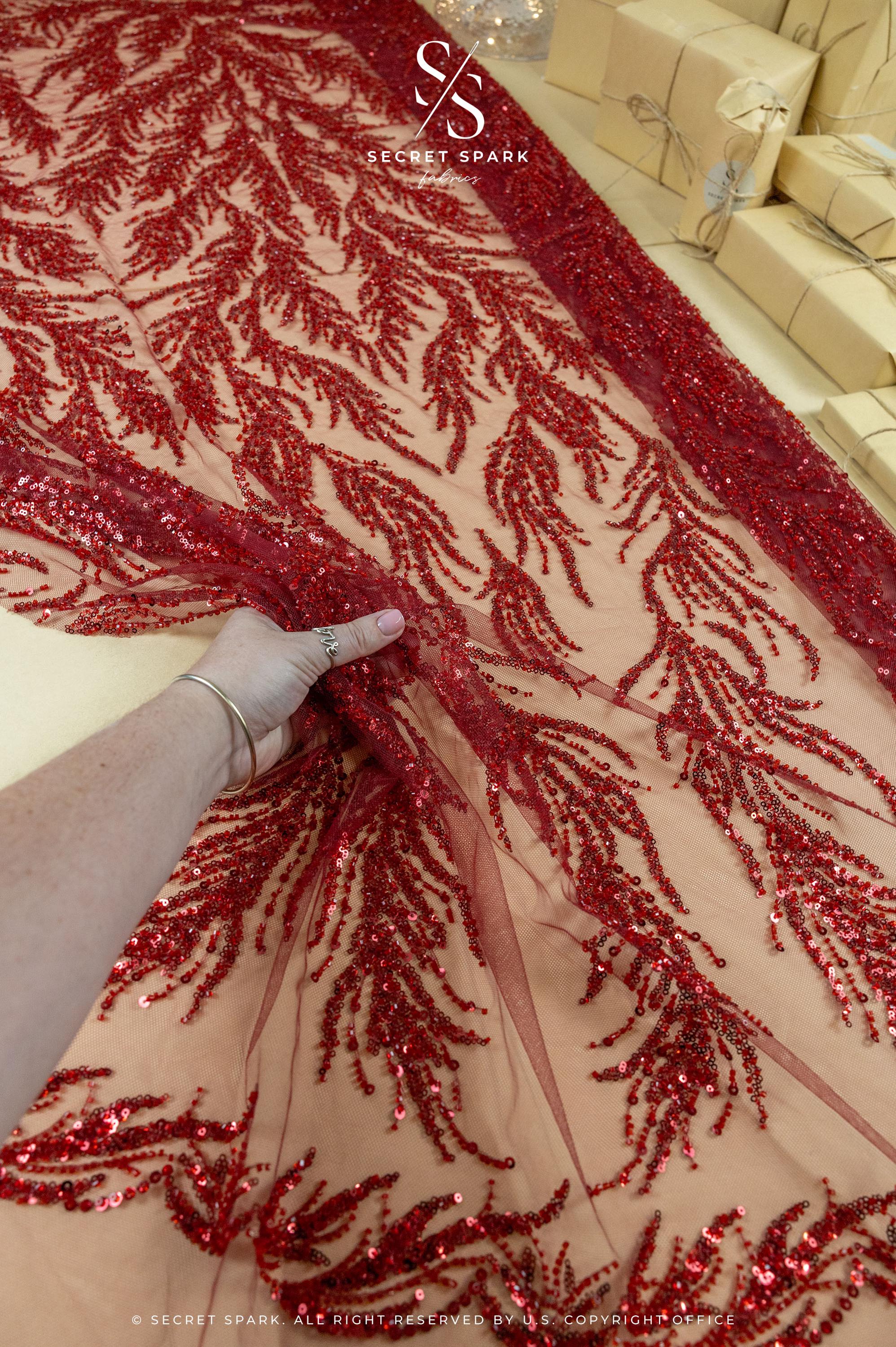 Underwater Forest - Wine Beaded Fern Lace - Photo 1