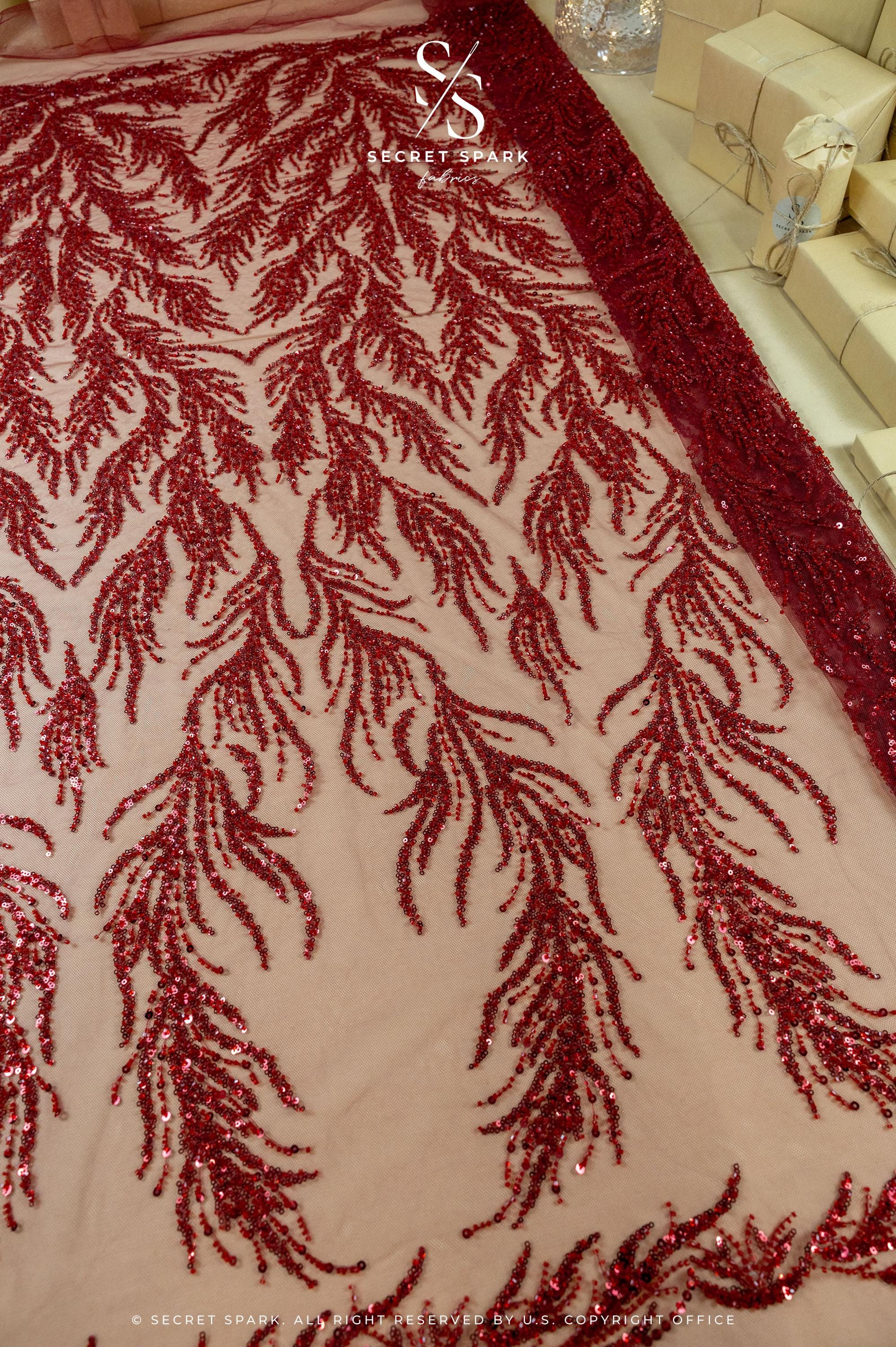 Underwater Forest - Wine Beaded Fern Lace - Photo 2