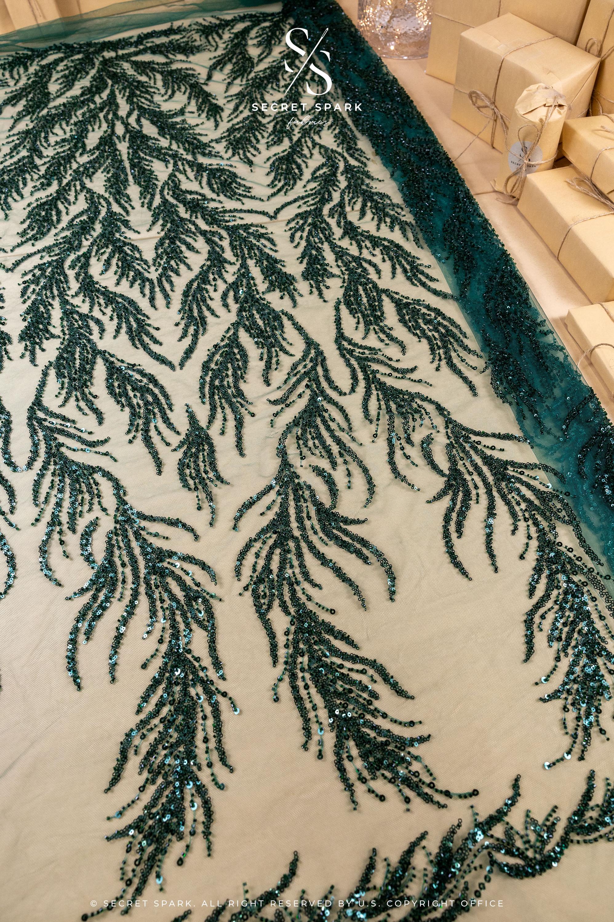 Underwater Forest - Emerald Green Beaded Fern Lace - Photo 5