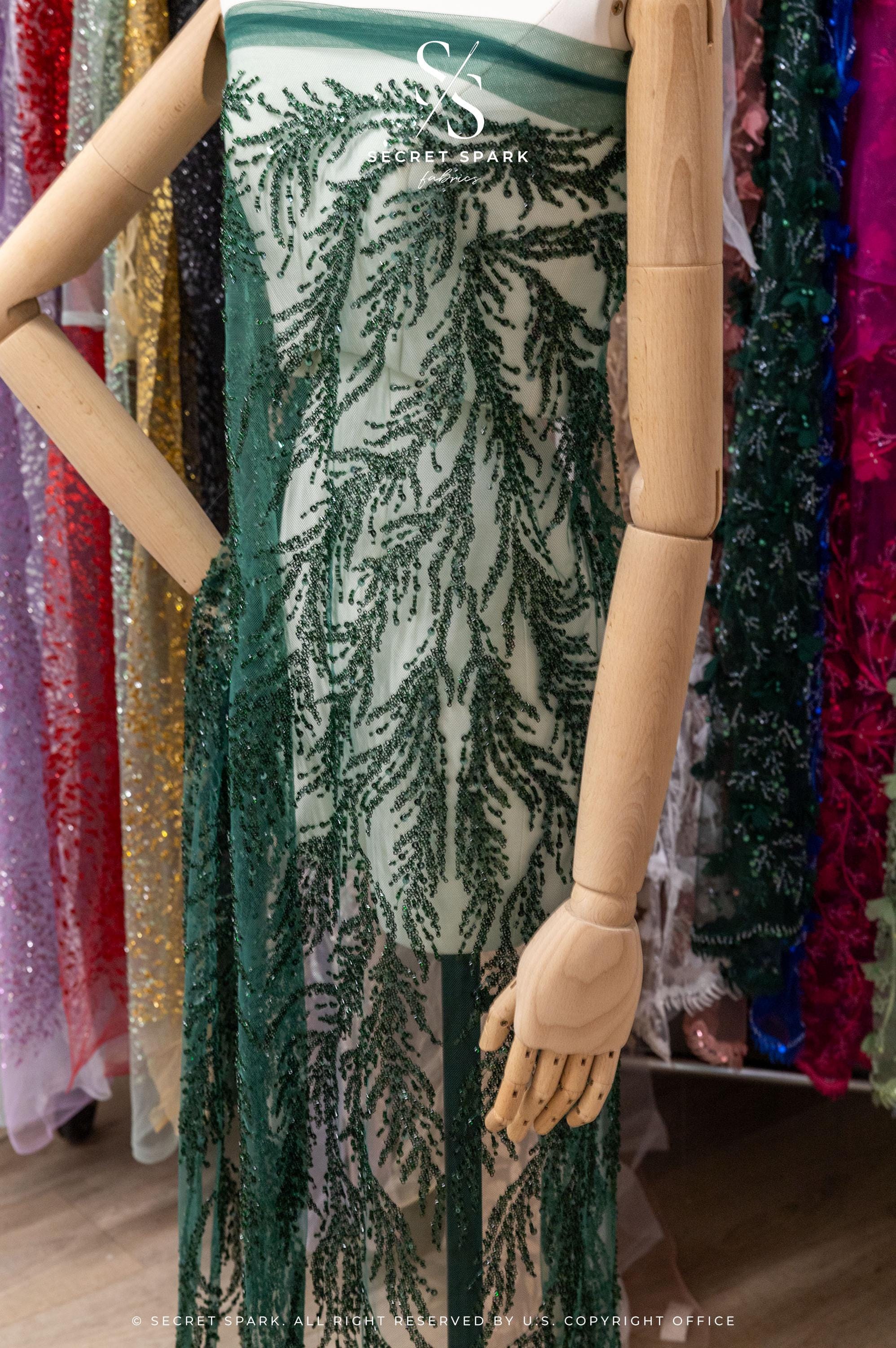 Underwater Forest - Emerald Green Beaded Fern Lace - Photo 3